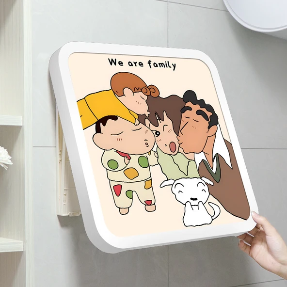 Çizgi Film Banyo Saklama Kutusu - Nohara Ailesi Kristal Porselen Beyaz Çerçeve