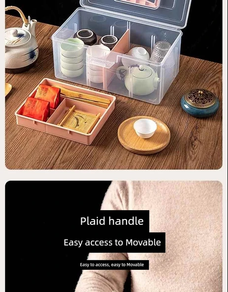 Çay Seti Saklama Kutusu - Küçük Boy Pembe - Resim 9