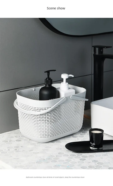 Banyo Sepeti - Beyaz - Saplı - 28x18.5x18 cm - 11