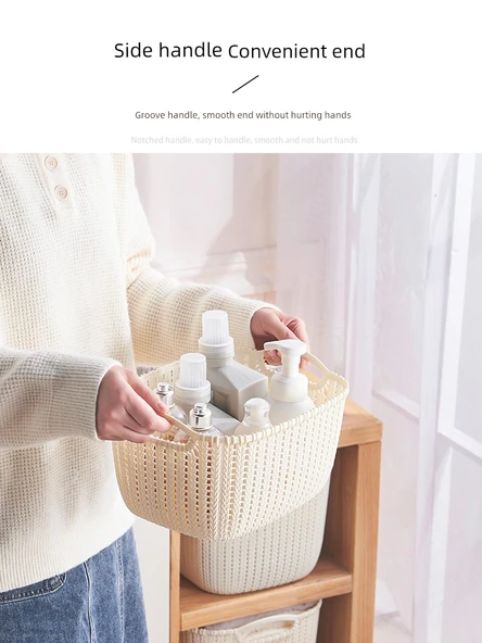 Plastik Rattan Desenli Masaüstü Organizer Sepet - 2'li Ekonomik Set - Kahverengi Orta Boy - Resim 5