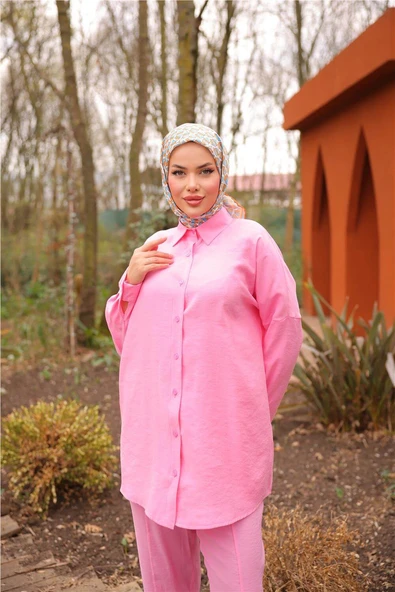 Sade İkili Tesettür Gömlek Takımı - 71263.025 - Fuşya - 4