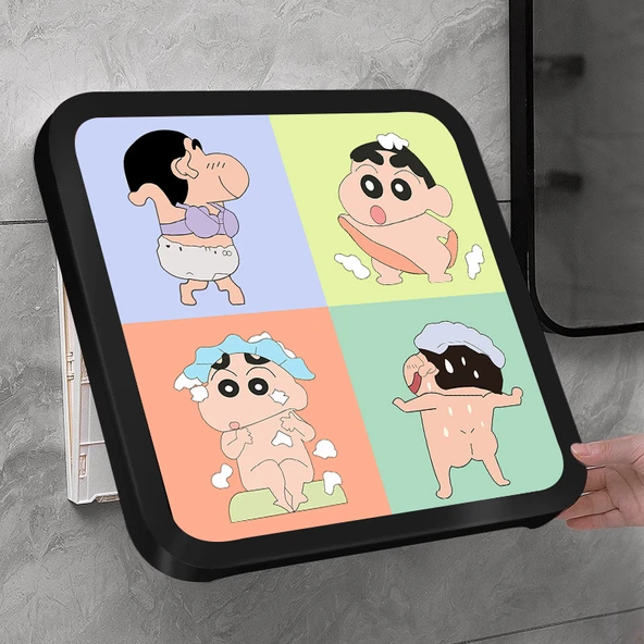 Çizgi Film Banyo Saklama Kutusu - Banyo Dörtlü A Kristal Porselen Siyah Çerçeve