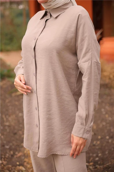 Sade İkili Tesettür Gömlek Takımı - 71263.026 - Bej - 6