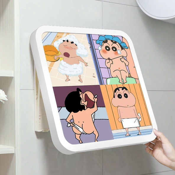 Çizgi Film Banyo Saklama Kutusu - Banyo Dörtlü B Kristal Porselen Beyaz Çerçeve