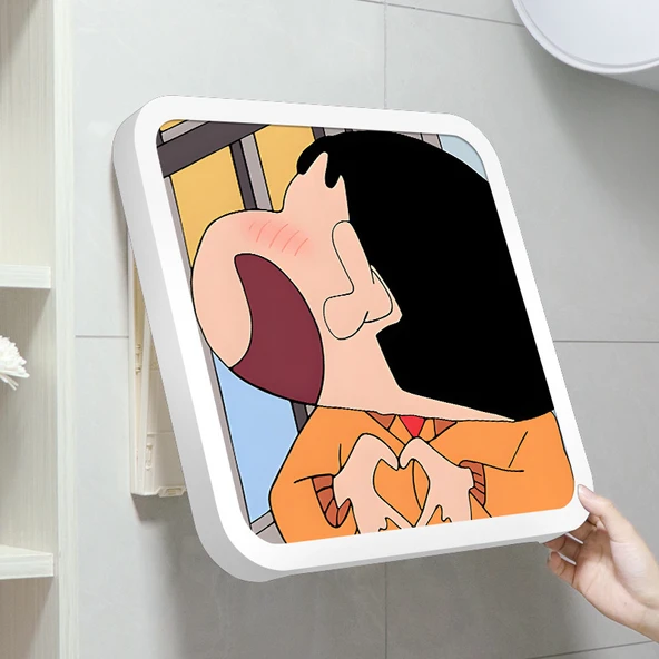Çizgi Film Banyo Saklama Kutusu - Kalp Şin-çan Kristal Porselen Beyaz Çerçeve