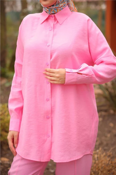 Sade İkili Tesettür Gömlek Takımı - 71263.025 - Fuşya - 6