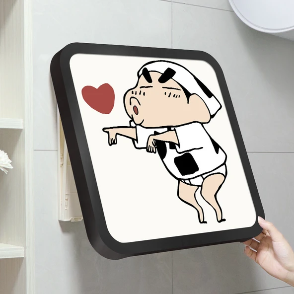 Çizgi Film Banyo Saklama Kutusu - Öpücük Şin-çan Kristal Porselen Siyah Çerçeve