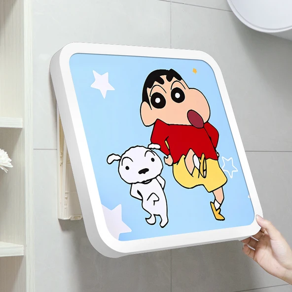 Çizgi Film Banyo Saklama Kutusu - Şin-çan Şiro Kristal Porselen Beyaz Çerçeve