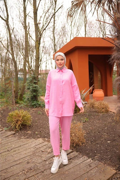 Sade İkili Tesettür Gömlek Takımı - 71263.025 - Fuşya - 2