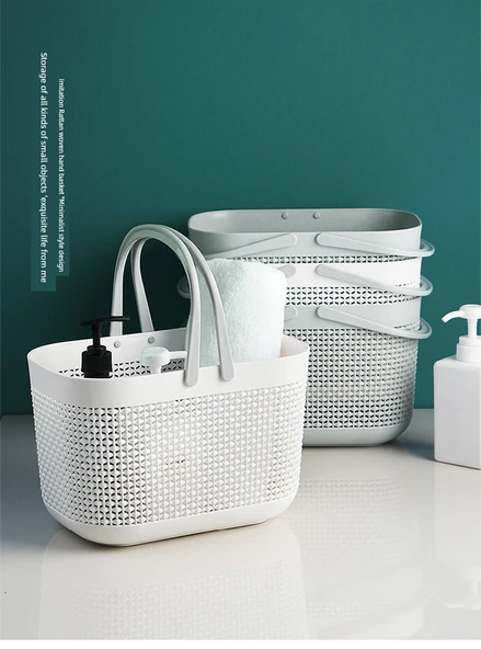 Banyo Sepeti - Beyaz - Saplı - 28x18.5x18 cm - 7