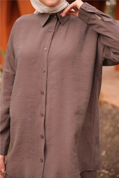 Sade İkili Tesettür Gömlek Takımı - 71263.028 - Kahverengi - 6