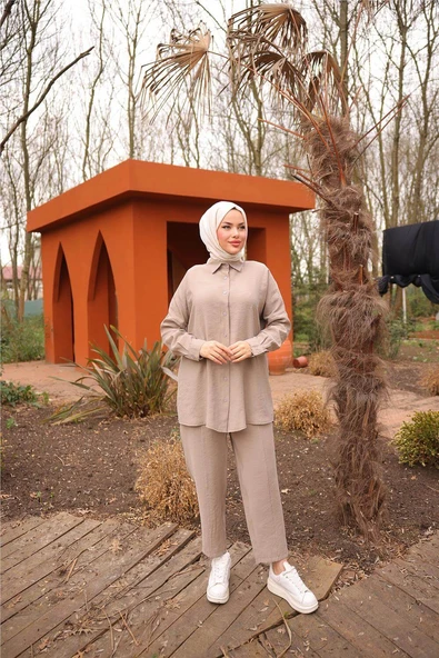 Sade İkili Tesettür Gömlek Takımı - 71263.026 - Bej