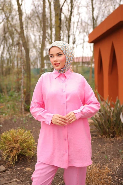 Sade İkili Tesettür Gömlek Takımı - 71263.025 - Fuşya - 5