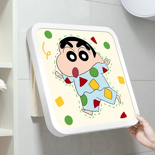Çizgi Film Banyo Saklama Kutusu - Pijama Şin-çan Kristal Porselen Beyaz Çerçeve