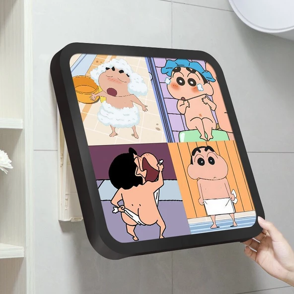 Çizgi Film Banyo Saklama Kutusu - Banyo Dörtlü B Kristal Porselen Siyah Çerçeve