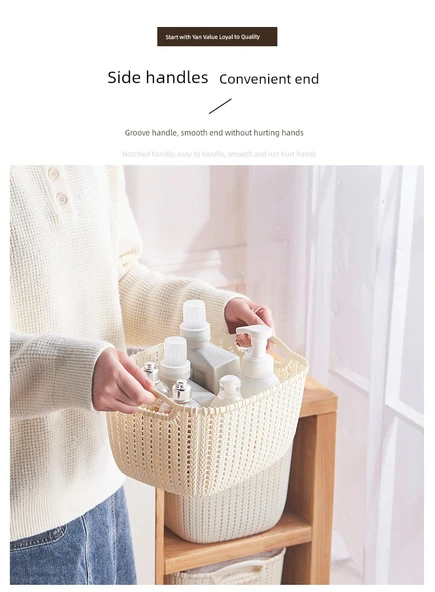Plastik Rattan Desenli Masaüstü Organizer Sepet - 2'li Ekonomik Set - Kahverengi Küçük Boy - 11