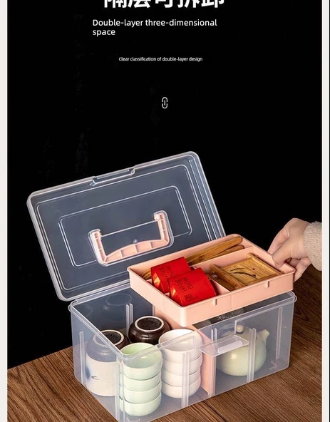 Çay Seti Saklama Kutusu - Küçük Boy Pembe - Resim 11