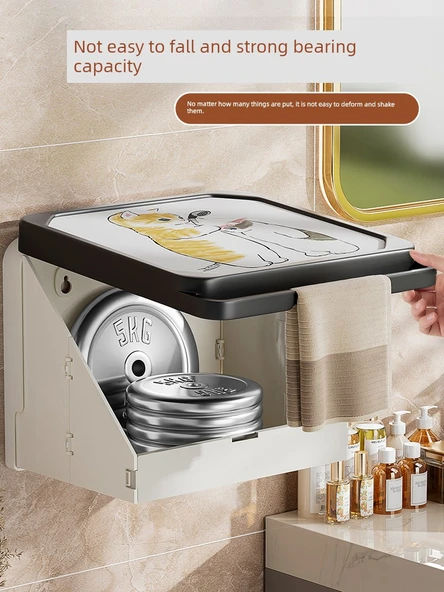 Katlanabilir Banyo Rafı - Kristal Desenli Kulp - Beyaz Kutu - Banyo Kedisi - 5