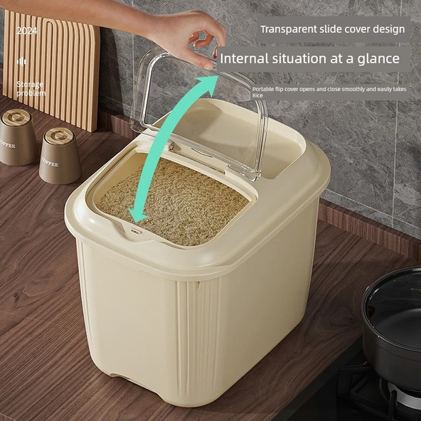 Böcek Geçirmez Pirinç Saklama Kabı - 5kg - Krem - Ölçü Kabı Dahil - 3