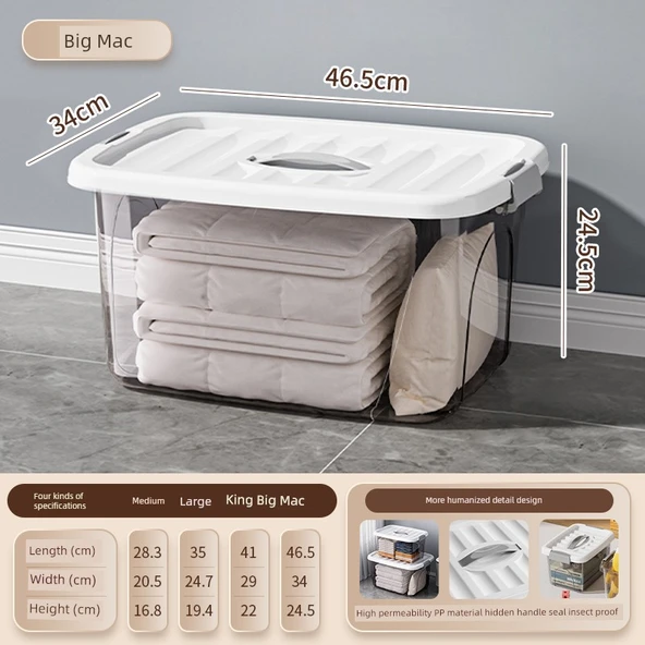 Şeffaf Siyah Büyük Boy Saklama Kutusu - 46.5x34x24.5cm