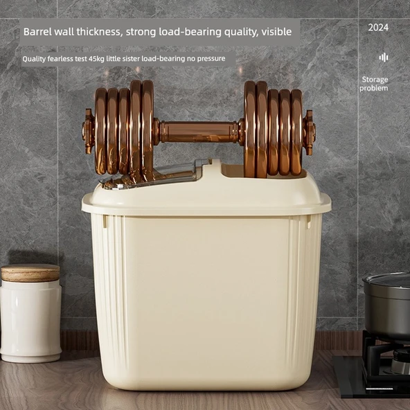 Böcek Geçirmez Pirinç Saklama Kabı - 5kg - Krem - Ölçü Kabı Dahil - 4