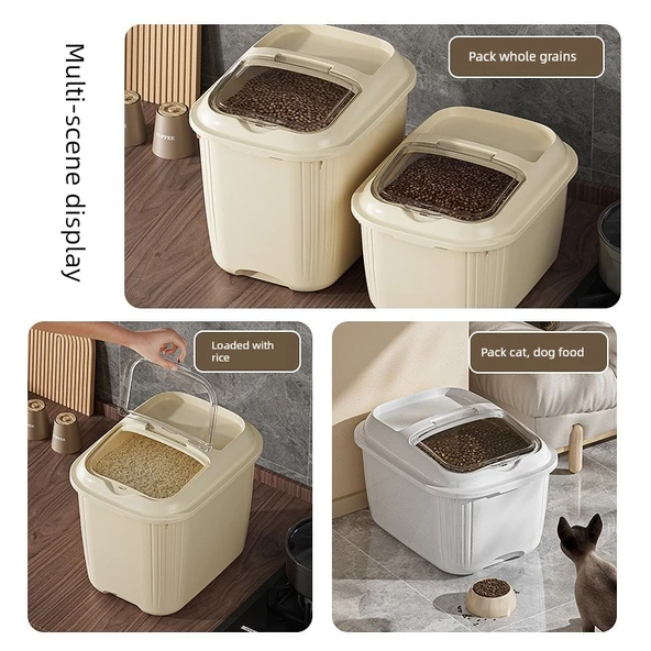 Böcek Geçirmez Pirinç Saklama Kabı - 10kg - Beyaz - Ölçü Kabı Dahil - 5