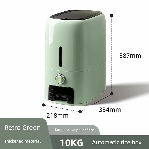 Otomatik Pirinç Hazneli Pirinç Saklama Kabı - 10.00kg - Retro Yeşil