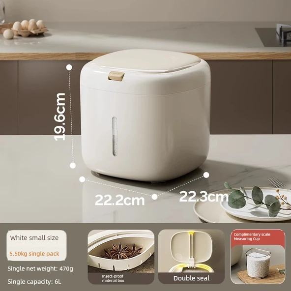 Böcek Geçirmez Pirinç Saklama Kabı - 5.50kg - Krem Beyaz