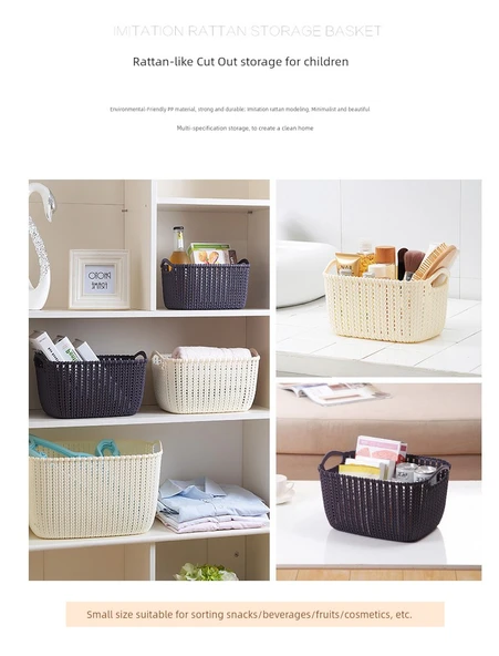 Plastik Rattan Desenli Banyo Sepeti - Açık Gri - Orta Boy (2 Adet) - 10