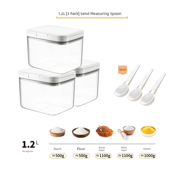 Pirinç ve Tahıl Saklama Kabı - 1.2L - 3'lü Set - Ölçü Kaşıklı