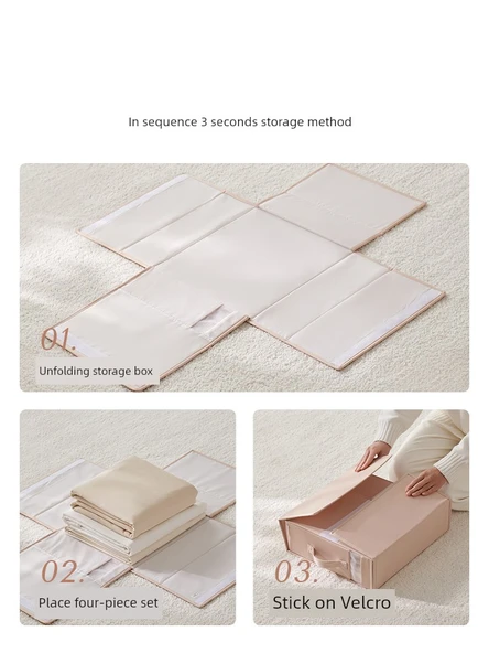 Katlanabilir Kumaş Saklama Kutusu - Süt Kayısı - 3'lü Paket - 3