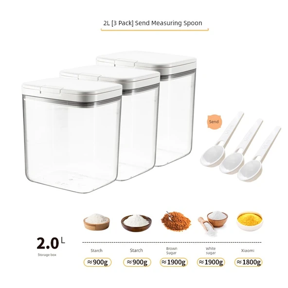 Pirinç ve Tahıl Saklama Kabı - 2L - 3'lü Set - Ölçü Kaşıklı