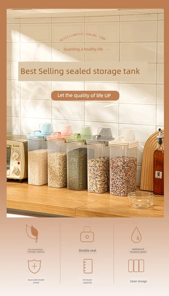 2.5L Yeşil - 2'li Gıda Sınıfı Pirinç Mısır Gevreği Saklama Kutusu [Ölçülü, Kapaklı] - Resim 7