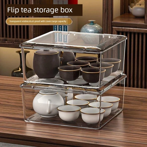 Akrilik Çay Seti Saklama Kutusu - Buz Şeffaf Renk [1 Adet] Kalınlaştırılmış - Resim 5