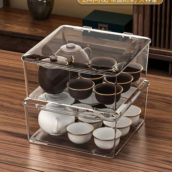 Akrilik Çay Seti Saklama Kutusu - Buz Şeffaf Renk [1 Adet] Kalınlaştırılmış - Resim 11