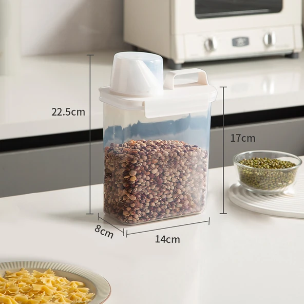 1.8L Beyaz - 1 Metre Gıda Sınıfı Pirinç Mısır Gevreği Saklama Kutusu [Ölçülü, Kapaklı]
