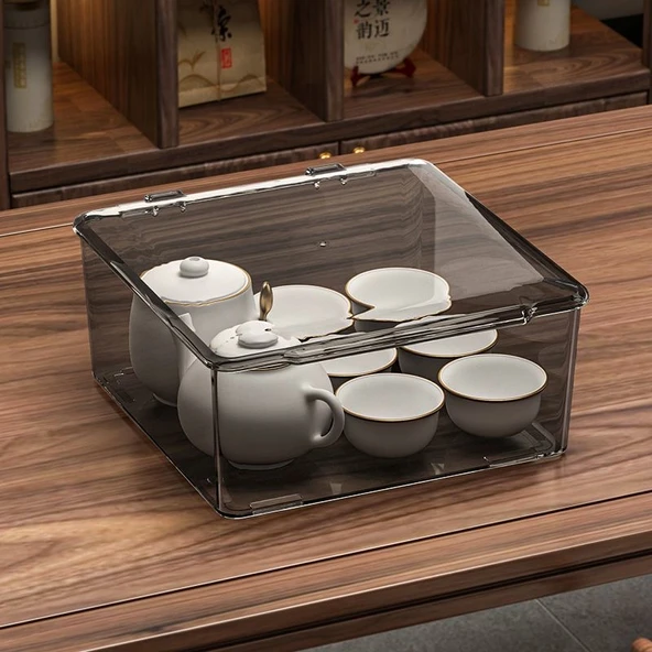 Akrilik Çay Seti Saklama Kutusu - Buz Şeffaf Renk [1 Adet] Kalınlaştırılmış - Resim 10