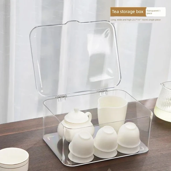 Akrilik Çay Seti Saklama Kutusu - Buz Şeffaf Renk [1 Adet] Kalınlaştırılmış - Resim 8