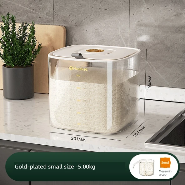 Pirinç Saklama Kabı - Lüks Beyaz 5kg - Ölçü Kabı Dahil