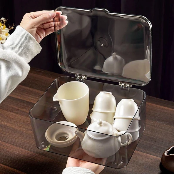 Akrilik Çay Seti Saklama Kutusu - Buz Şeffaf Renk [1 Adet] Kalınlaştırılmış - Resim 6