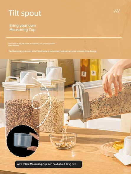 2.5L Yeşil - 2'li Gıda Sınıfı Pirinç Mısır Gevreği Saklama Kutusu [Ölçülü, Kapaklı] - Resim 6