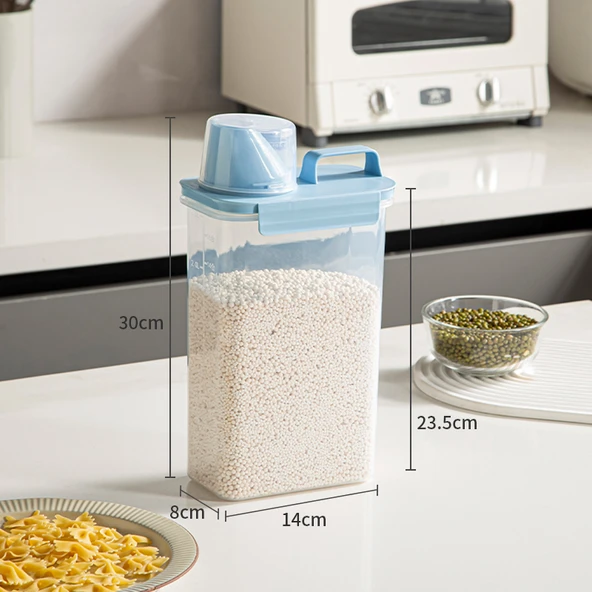 2.5L Mavi - 1'li Gıda Sınıfı Pirinç Mısır Gevreği Saklama Kutusu [Ölçülü, Kapaklı]