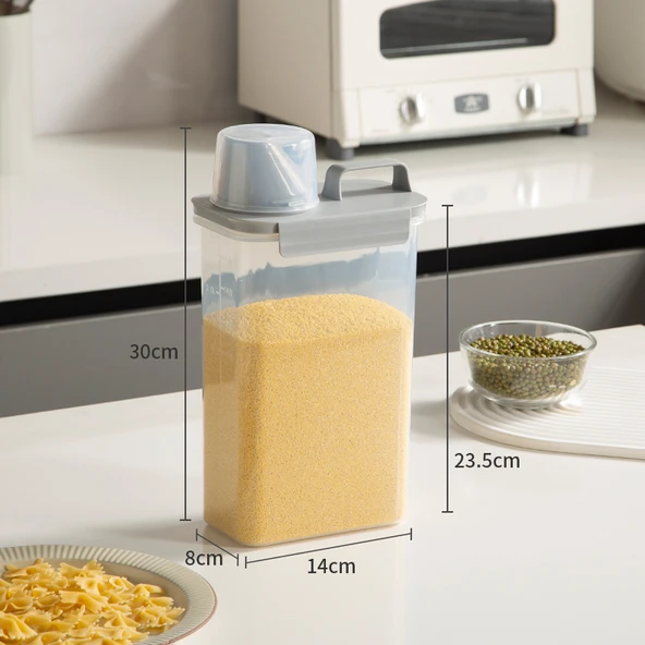 2.5L Gri - 1'li Gıda Sınıfı Pirinç Mısır Gevreği Saklama Kutusu [Ölçülü, Kapaklı]