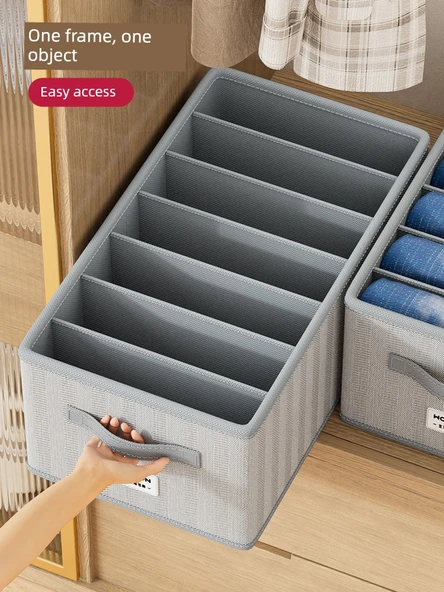Gri Ok Desenli 9 Bölmeli 45x25x18cm Dokuma Kumaş Saklama Kutusu - 1 Adet - 4