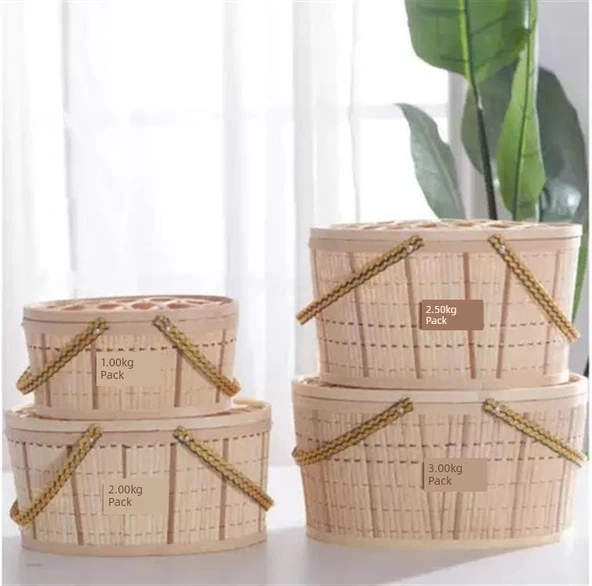 Bambu Örgü Sepet - Bambu Rengi 3.00kg, Ağ Kapaklı, Yeşil Yumuşak Saplı - 7