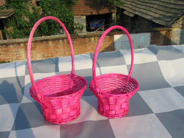 Rattan Hasır Sepet - Pembe - Büyük Boy