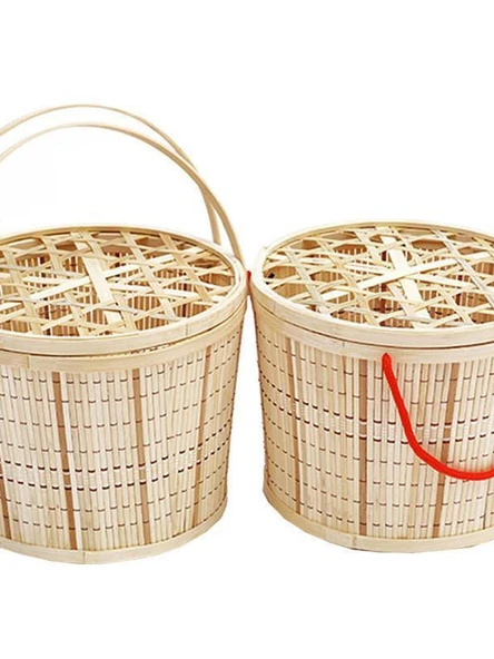 Bambu Örgü Sepet - 3.00kg Baskılı Desenli Mavi, File Kapaklı - 5