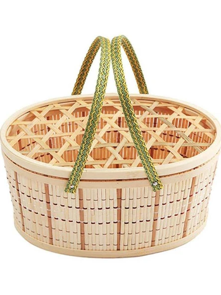 Bambu Örgü Sepet - 3.00kg Baskılı Desenli Mavi, File Kapaklı - 6