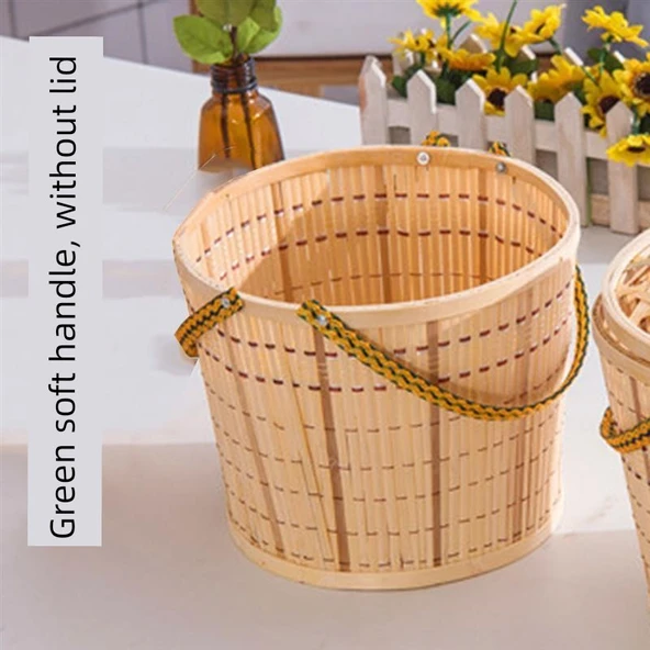 Bambu Örgü Sepet - Kapaksız 2.50kg Yuvarlak, Yumuşak Bez Saplı