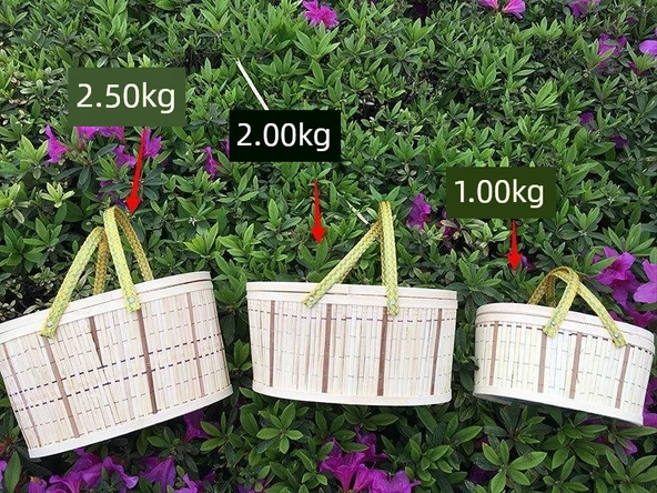Bambu Örgü Sepet - Bambu Rengi 3.00kg, Ağ Kapaklı, Yeşil Yumuşak Saplı - 8